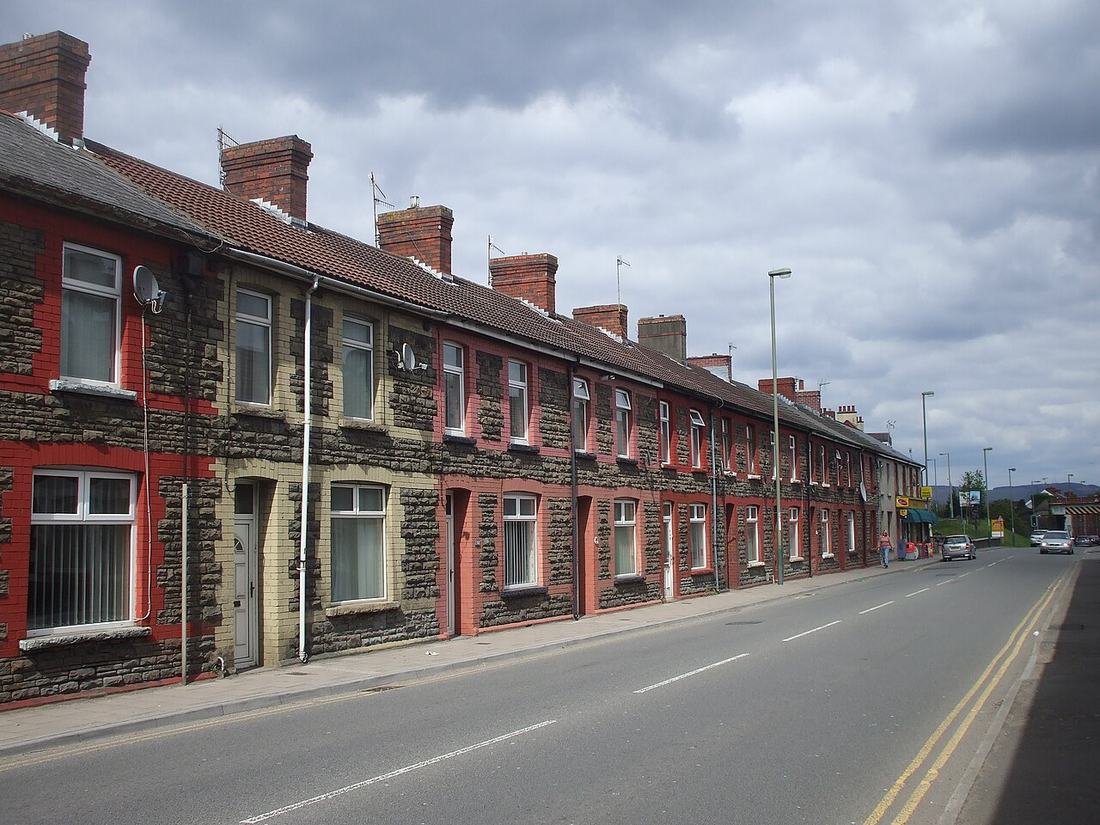 Terraced houses in Caerphilly, Wales